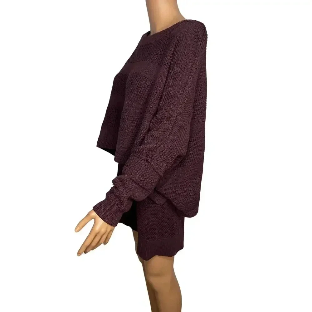 Free People Beach Lena Knit Sweater PulloverShorts Set Size Small Purple New - Picture 2 of 10